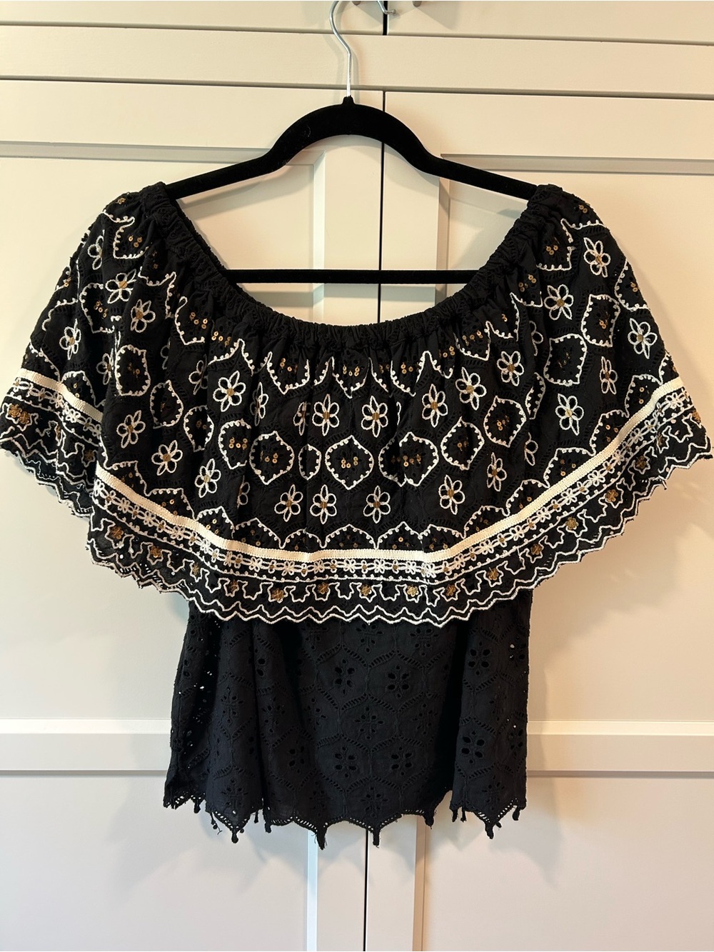 HEMANT & NANDITA Black Off-Shoulder Embroidered Tunic